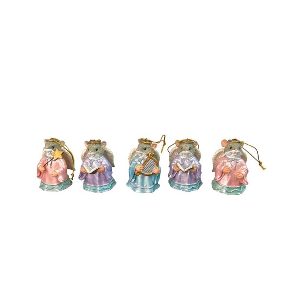 Vintage Angel Mouse Christmas Ornaments Set of 5 Pastel Gowns Harp Books Star - Picture 1 of 14